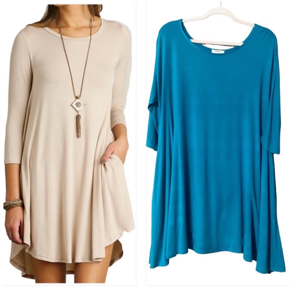 Umgee Dresses & Skirts - Umgee USA Boho Beachy Scoop Neck T-Shirt Dress Scalloped Hemline